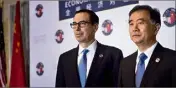  ?? (Photo AFP) ?? Le secrétaire américain au Commerce Steve Mnuchin et le vice-Premier ministre chinois Liu He sont parvenus à un accord.