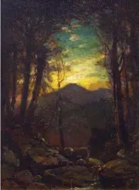  ??  ?? Thomas Moran (1837-1926), Catalooche­e Mountain, North Carolina, ca. 18801885. Oil on panel, 9 x 6½ in., signed lower right. Estimate: $8/12,000