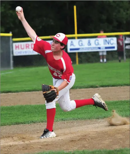  ?? Photo by Ernest A. Brown ?? For the second time this postseason, Cumberland American hurler Jack LaRose left a game with a lead, but CALL couldn’t hold it. Cranston Western overcame a four-run deficit in Friday night’s state title game to earn a 9-6 victory in seven innings to...