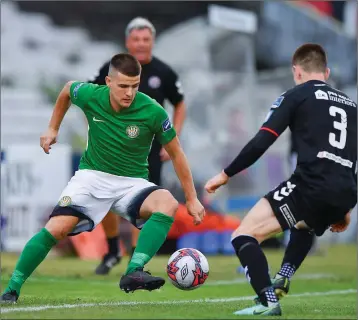  ??  ?? Bray’s Jake Kelly in action against Daragh Leahy of Bohemians during the SSE Airtricity League Premier Division match between Bohemians and Bray Wanderers at Dalymount Park in Dublin.