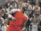  ?? Mary Altaffer Associated Press ?? FRANCES TIAFOE reacts after defeating Andrey Rublev in straight sets in the U.S. Open quarterfin­als.