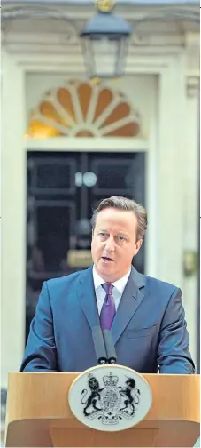  ??  ?? David Cameron speaks in Downing Street on morning after indyref