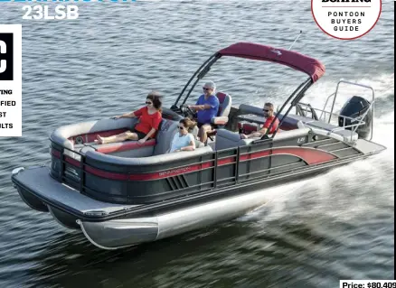  ??  ?? Price: $80,409
SPECS: LOA: 24'9" BEAM: 8'6" DRAFT: 2'7" DRY WEIGHT: 3,064 lb. SEAT/WEIGHT CAPACITY: 12/1,730 FUEL CAPACITY: 32 gal.
HOW WE TESTED: ENGINE: Mercury 200 FourStroke DRIVE/PROP: Outboard/Mercury Enertia 15.3" x 14" 3-blade stainless steel GEAR RATIO: 1.85:1 FUEL LOAD: 19 gal. CREW WEIGHT: 190 lb.