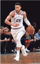  ?? NOAH K. MURRAY/USA TODAY ?? 76ers guard Ben Simmons had a career playoff-best 31 points in Game 3 and iced the Game 4 victory with a critical steal against the Nets.