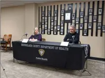  ?? PHOTO PROVIDED BY RENSSELAER COUNTY ?? Rensselaer County Public Health Director Mary Fran Wachunas and Rensselaer County Executive Steve McLaughlin update the public Saturday afternoon on COVID-19cases.