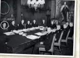  ??  ?? Geoffrey Shakespear­e and Winston Churchill in session with the Board of Admiralty, 1939