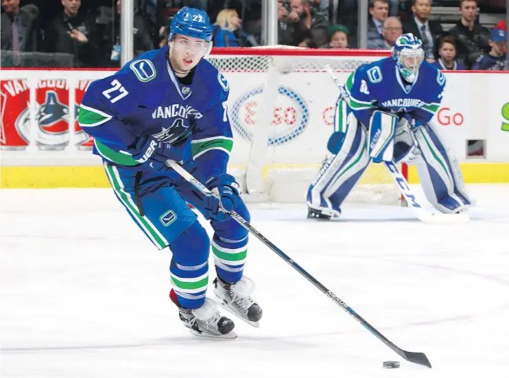  ?? — GETTY IMAGES FILES ?? Canucks sophomore blue-liner Ben Hutton opted for the NCAA route when it came to making a career out of hockey. It has proven to be a solid choice.