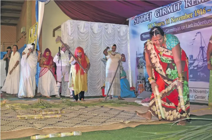  ?? Photo: Nicolette Chambers ?? The Varoka Tavarau Naarisabha, Ba group performing their drama during the Sutlej Girmit Remembranc­e Day at the Girmit Centre in Lautoka on November 11, 2018.