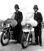  ??  ?? The Triumph Terrier and LE Velocette were in competitio­n for local police duties, and one of the Triumphs delivered to New Scotland Yard in 1955 (RLE 351) is seen on the left. It was the whispering LE that got the job, though!