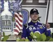  ?? WILFREDO LEE — THE ASSOCIATED PRESS ?? William Byron celebrates after winning a NASCAR Cup Series auto race, Sunday, in Homestead, Fla.