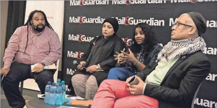  ??  ?? Panelists from left to right, Lester Kiewit — Mail &amp; Guardian Cape Town Bureau Chief, Khadija Patel — Mail &amp; Guardian editor in chief, Pearl Pillay — Managing Director at Youth Lab and Angelo Fick — Director of Research at Auwal Socio Economic Research Institute : Photos: David Harrison