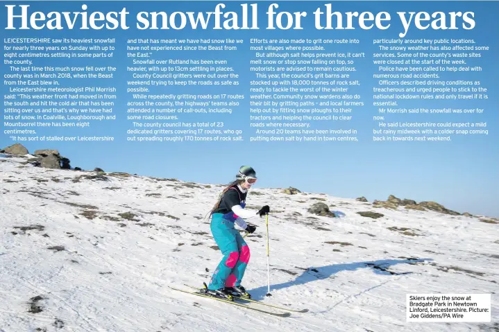  ??  ?? Skiers enjoy the snow at Bradgate Park in Newtown Linford, Leicesters­hire. Picture: Joe Giddens/PA Wire