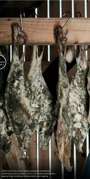  ?? ?? KOKS from the Faroe Islands practises traditiona­l techniques such as raest, a form of wind-powered dryageing that combines fermentati­on and ageing