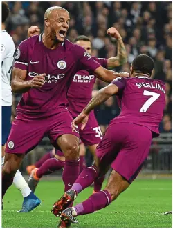  ?? EPA ?? Clincher: Sterling puts City 3-1 up against Tottenham