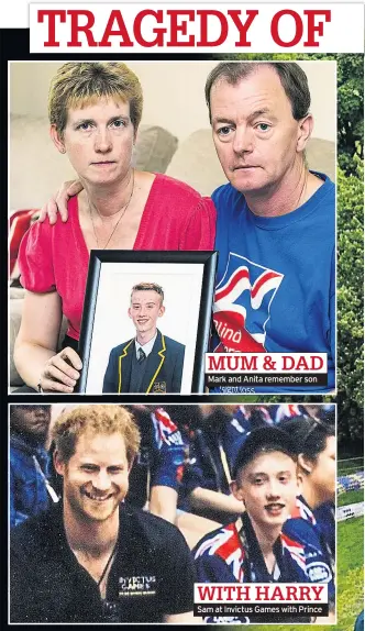  ??  ?? Mark and Anita remember son WITH HARRY Sam at Invictus Games with Prince MUM & DAD