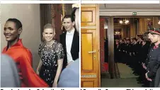  ??  ?? Bundeskanz­ler Sebastian Kurz und Freundin Susanne Thier geleiten Waris Dirie an einer Polizeimau­er vorbei in die Festung Kanzlerlog­e