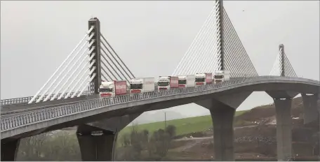  ??  ?? Six trucks from Nolan Transport were the first vehicles to cross the Rose Fitzgerald Kennedy Bridge when it opened in January.