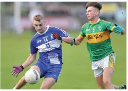  ??  ?? Sorley, Dundalk Gaels drives the ball up the right wing as Christophe­r O’Neill nges for Sean O’Mahony’s.