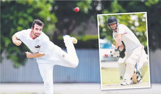  ?? SPECIAL DELIVERY: Wests bowler Jack Raffles sends down a ball during Saturday’s match; and ( inset) Norths batsman Adam Zabala. Pictures: ZAK SIMMONDS ??