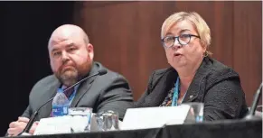  ?? PATRICK SEMANSKY/AP ?? Christy Mccormick, vice chair of the U.S. Election Assistance Commission, speaks as the National Associatio­n of Secretarie­s of State meets in Washington Thursday. At left is EAC Commission­er Ben Hovland.