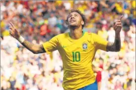  ?? REUTERS ?? Brazil's Neymar celebrates scoring their first goal against Croatia on Sunday.