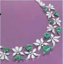 ??  ?? Colombian emerald and diamond ‘Palmette’ necklace by Edmond Chin for the House of Boghossian $3.6 million-$5 million