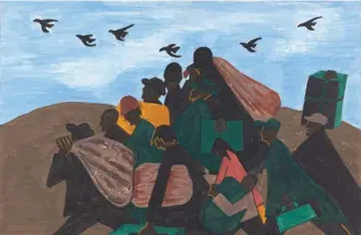  ??  ?? Jacob Lawrence (1917-2000), Panel 3 from The Migration Series, From every Southern town migrants left by the hundreds to travel north., 1940-41. Casein tempera on hardboard 12 x 18 in. The Phillips Collection, Washington, D.C.; acquired 1942. © 2019 The Jacob and Gwendolyn Knight Lawrence Foundation, Seattle / Artists Rights Society (ARS), New York.