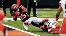  ?? MICHAEL CONROY / AP 2020 ?? Giovani Bernard was a second-round draft pick of the Bengals in 2013 and was known as a leader in the locker room and one of the best pass-catching running backs in the NFL.