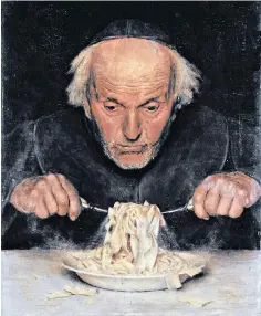  ?? ?? The Pasta Eater, by an unknown 19th-century artist, hangs in Rome’s pasta museum
