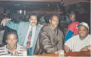  ??  ?? Jimmy Ozturk (from left) as Hugh Hefner in a Hollywood Showgirls tribute; with a Supreme Hospitalit­y Award in 1987; and with Coolio (second from right) at Cocktails and Dreams nightclub.