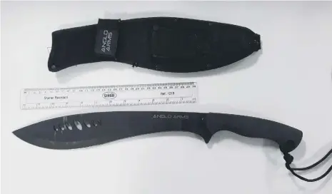  ??  ?? A 12-inch knife was discovered tucked inside a man’s trousers.