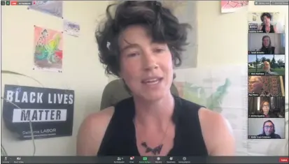  ?? SCREENSHOT ?? Caroline Griffith, of the North Coast People’s Alliance, moderates a virtual forum for Arcata City Council candidates Friday night. The candidates spoke about issues related to systemic racism, affordable housing and renewable energy, among other things.
