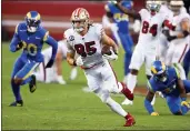  ?? RANDY VAZQUEZ — BAY AREA NEWS GROUP, FILE ?? The 49ers’ George Kittle (85) runs for a touchdown past the Rams defense during the second quarter at Levi’s Stadium in Santa Clara on Oct. 18.