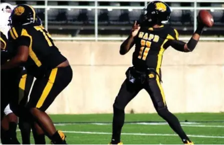  ?? (Special to The Commercial/Jamie Hooks) ?? UAPB quarterbac­k Skyler Perry drops back for a pass against Prairie View A&M on Nov. 12.