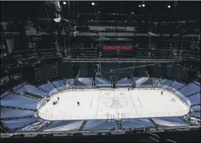  ?? JASON FRANSON - THE ASSOCIATED PRESS ?? Players prepare for a skate at the NHL hockey playoffs venue in Edmonton, Alberta, Friday, Aug. 28, 2020.