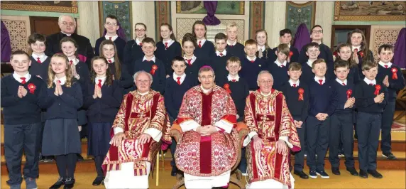  ??  ?? The Confirmati­on of Ballyhea National School pictured with Very Reev. Canon Casey, Bishop Willima Crean of Cloyne, Very Ver Dobal Canon O’Mahony, P.P. Charlevill­e and at back Monsignor James O’Brien, P.P. Ballyhea.