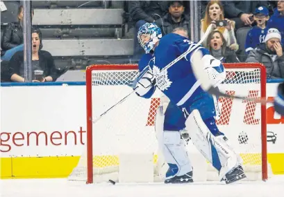  ?? RICK MADONIK TORONTO STAR ?? The Jets got off to a shocking start, scoring after Leafs goalie Frederik Andersen stumbled trying to get to a pass along the boards.