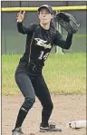  ?? SUBMITTED ?? Robyn Power, shown in action with the under-18 provincial softball team Domino’s Eagles, is being credited with helping save the life of a young boy who fell into a pool in Belfast. Power wears #14 in honour of her late cousin, Drew Power, a...