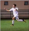  ?? AUSTIN HERTZOG - DIGITAL FIRST MEDIA ?? Perkiomen Valley senior Ryan Dao runs toward the student section after scoring the Vikings’ first goal in the first half against Methacton Thursday.