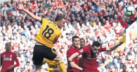  ??  ?? Heads up: Liverpool’s latest signing Diogo Jota against the Reds last season