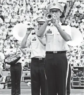  ??  ?? The West Point band fulfills more than 1,600 official missions every year and will perform with the Navy band Saturday. U.S. ARMY PHOTO BY CADET KIM MONTERROSO