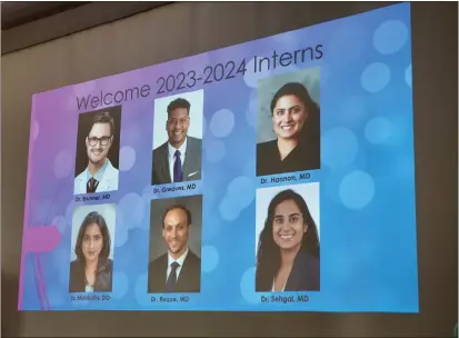  ?? PHOTOS BY KAREN RIFKIN ?? New interns, class of 2026: Scot Brunner, MD; Yohann Greaves, MD; Leah Hannon, MD; Shilpa Mulukutla DO; Joshua Roque, MD; Sanchala Sehgal, MD will be arriving in July to begin certificat­ion as primary care physicians by the National Board of Family Medicine.