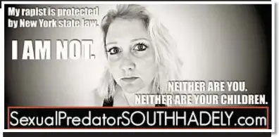  ??  ?? Kat Sullivan (above and below), who said she was raped by a teacher in 1998, rented three billboards, like the grieving mom in recent movie, to call attention to Child Victims Act.