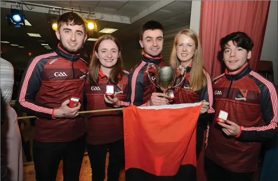  ??  ?? The Fossa Instrument­al Music Group of Mike Kelleher, Amy Moriarty, Sean Kelleher, Mary Kelleher and Cian O’Sullivan, winners at the Munster Senior Scór Final in Cappamore Photo by John Tarrant