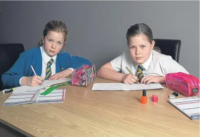  ?? Picture: Tina Norris. ?? Kayleigh Roy and Lexi Cruickshan­k, pupils at Limekilns Primary, are two of five children in their class of 12 who have been told they will be going to Inverkeith­ing High School.