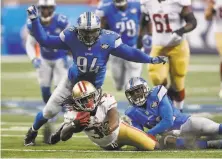  ?? Duane Burleson / Associated Press 2015 ?? Defensive end Ziggy Ansah (94) was a Pro Bowler for Detroit in 2015. At 31, the 49ers hope he still can be a factor up front.