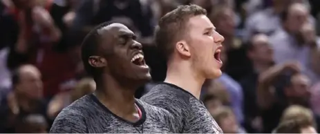  ?? STEVE RUSSELL/TORONTO STAR ?? Pascal Siakam, left, and Jakob Poeltl became friends after joining the Raptors. “It’s always good to have somebody that you can talk to,” Siakam says.