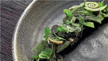  ?? PHOTO: AMISFIELD ?? A Kiwi feast – dry aged Cardrona merino lamb neck, pinot noir blueberrie­s, bush pickles and wild sheep sorrel from Central Otago’s Amisfield Winery Restaurant.