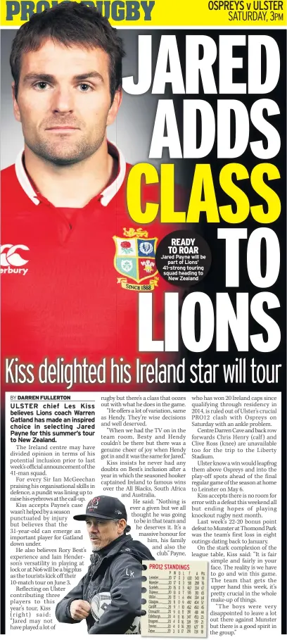  ??  ?? READY TO ROAR Jared Payne will be part of Lions’ 41-strong touring squad heading to New Zealand
