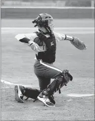  ?? MARK HUMPHREY ENTERPRISE-LEADER ?? Prairie Grove sophomore Couper Allen throws the ball from home plate. Prairie Grove defeated Greenland and West Fork last week but lost to Shiloh Christian.